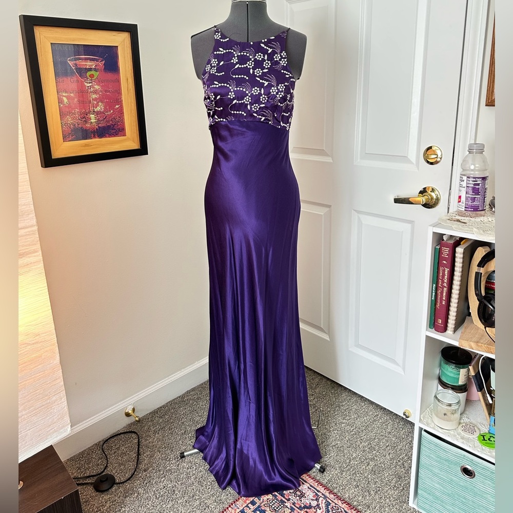 Morgan and Co. Vintage Y2K Purple Prom Maxi Dress Satin Corset 2000s Sz Small